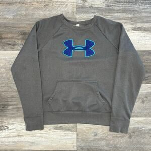 Under Armour Coldgear Gray Teal Womens L Semi Fitted Pocket Big Logo Sweatshirt